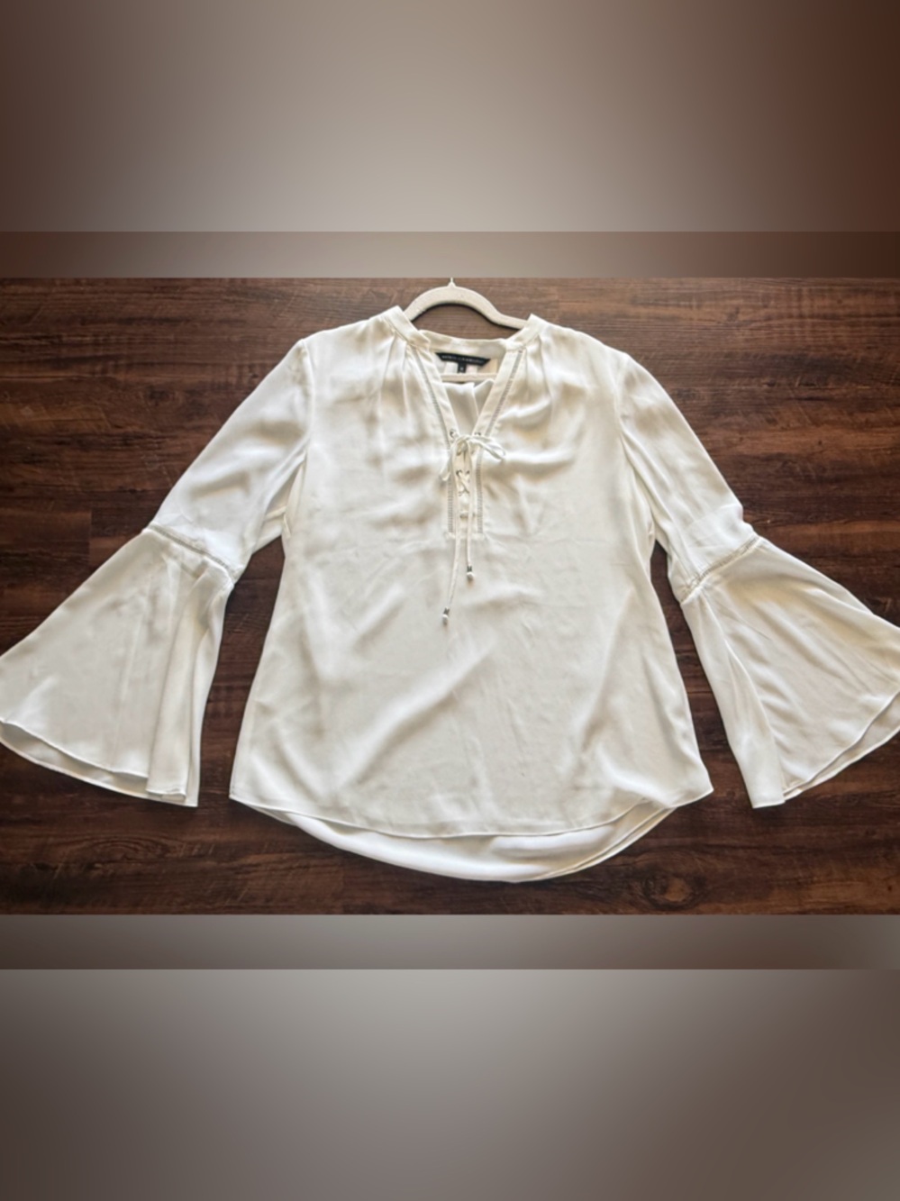 White House black market, off-white blouse, bell sleeves, size 12